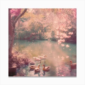 Pink Ducks In A Pond Canvas Print