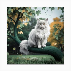 Cat Sitting On A Tree Branch Canvas Print