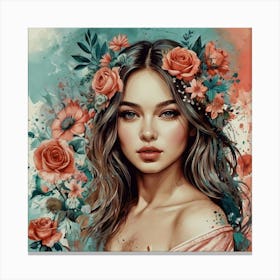 Beautiful Girl With Flowers Canvas Print