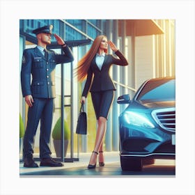 Professional Lady coming from a luxury car Canvas Print