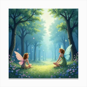 Watercolor Fairy Glade With Soft Magical Lights 1 Canvas Print