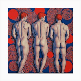 Three Nude Men in Red, butt Art Print Canvas Print