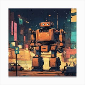 Minimalist Color Sketch Of Sci Fi Cute Robot In A (1) Canvas Print