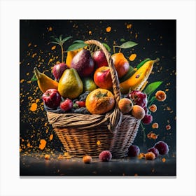 Fruit Basket On Black Background Canvas Print