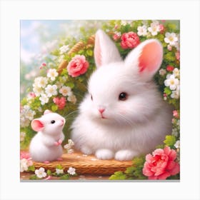 Pretty Bunny And Mouse Canvas Print