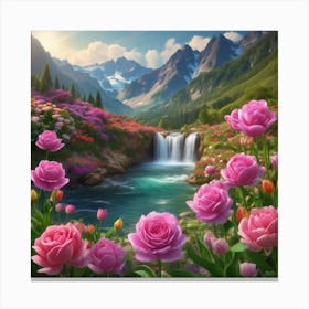 Waterfalls in the middle of the mountain Canvas Print