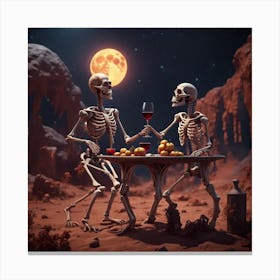 Skeleton Couple At Dinner Canvas Print