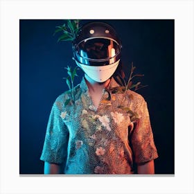 Firefly Futuristic Helmet Portrait With Glowing Plant And Floral Shirt 73315 Canvas Print