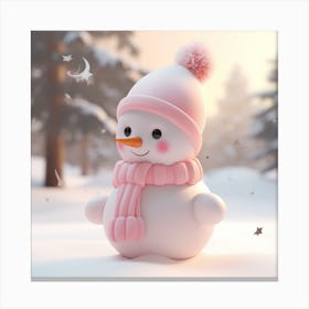 cute Snowman In Winter Canvas Print