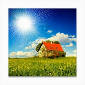 Firefly House, Sun, Cloud, Flower, Meadow, Nature, Landscape, Serene, Peaceful, Sunny, Vibrant, Sky, (11) Canvas Print