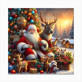 Santa Claus With Reindeer Canvas Print