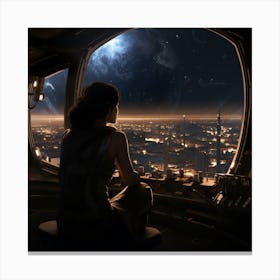 Woman Looking Out Of A Spaceship Window Canvas Print