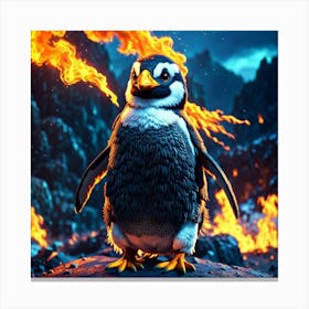 Penguin On Fire 1 Canvas Print