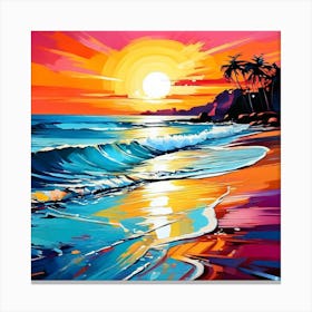 Hand Painted Abstract Bright Colors of a Beach Canvas Print