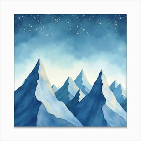 Whimsical Watercolor Mountain Peaks With Starry Sky 1 Canvas Print