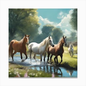 0 A Group Of Horses Of Various Types Walking In The Esrgan V1 X2plus 1 Canvas Print