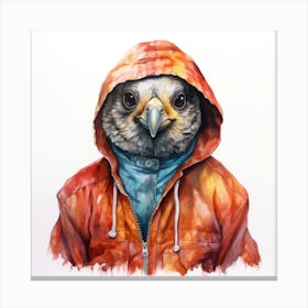 Watercolour Cartoon Quail In A Hoodie 3 Canvas Print