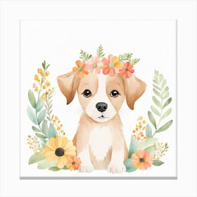 Floral Baby Dog Nursery Illustration (32) Canvas Print