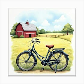 Classic Bike With A Picturesque Barn And Field Watercolor 1 Canvas Print