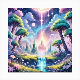 A Fantasy Forest With Twinkling Stars In Pastel Tone Square Composition 330 Canvas Print