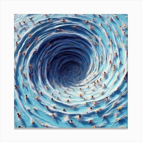 People In The Pool - A group of people swimming in a pool, but the water is not clear and blue, it is a swirling vortex of colors and shapes. The swimmers themselves are distorted and elongated, as if they are being pulled into the vortex. The scene is captured from a bird\'s-eye view, giving the viewer a sense of scale and perspective. Canvas Print