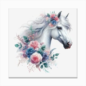 White Horse With Flowers 3 Canvas Print