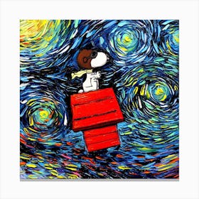 dog fly red house Starry Night Vincent Van Gogh Parody Canvas Print