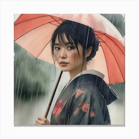 Japanese Woman In The Rain Two 1 Canvas Print