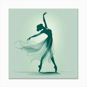 Title: "Silhouette Serenade: Ballet in Aquamarine"  Description: "Silhouette Serenade: Ballet in Aquamarine" is a mesmerizing digital art print that captures the essence of ballet in a serene aquamarine palette. The minimalist design highlights the elegant posture of a dancer, her silhouette adorned with flowing lines that suggest a gentle breeze. Ideal for lovers of ballet art, minimalism, and tranquil decor, this piece serves as a focal point for peaceful reflection. It's a must-have for those seeking to infuse their space with the grace of dance and the calming influence of cool, soothing colors. Enhance your art collection with this tranquil depiction of ballet's timeless beauty. Canvas Print