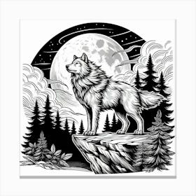 Line Art wolf 1 Canvas Print