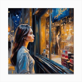 Photo Beautiful Young Woman Looking At The Shop Window At Night 0 Canvas Print