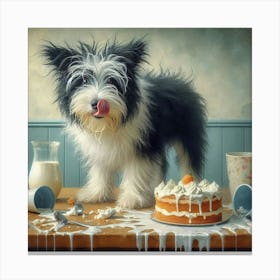 Dog With Cake Canvas Print