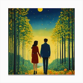 Couple Walking In The Forest Canvas Print