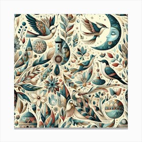 Seamless Pattern With Birds And Flowers Canvas Print