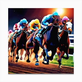 Horse Racing At Night Canvas Print