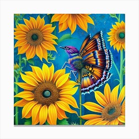 Sunflowers And Butterflies 28 Canvas Print