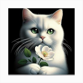 White Cat With Flower Canvas Print