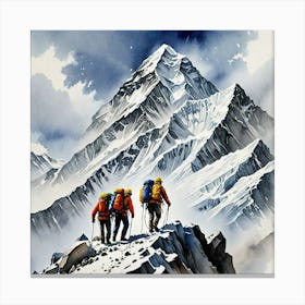 Water Colored Painting Of A Mountain Climber Team Climb Mount Everest Water Color Spray 32k Resoluti 1808181772 Canvas Print