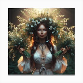 Elven Woman With Flowers Canvas Print