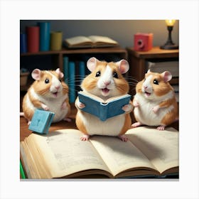 Three Hamsters Reading A Book Canvas Print