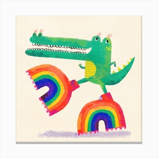Crocodile With Rainbow Platform Boots Square Canvas Print