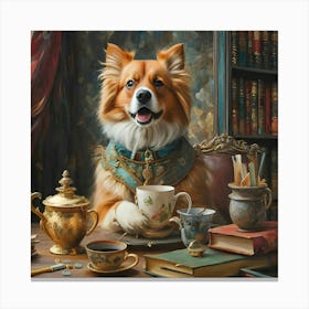 Dog At Tea Canvas Print