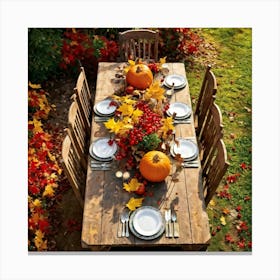 A Rustic Wooden Table Sun Dappled Bedecked By Autumns Bounty In A Traditional Country Garden Top (1) Canvas Print