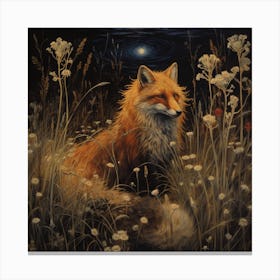 Enchanted Meadow Midnight Magic Fox Art Print. Canvas Print