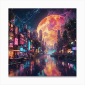 Moon Over The City Canvas Print
