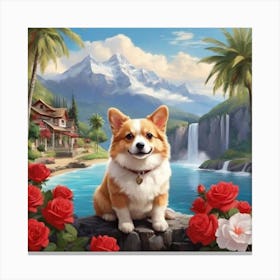 Corgi In Paradise Canvas Print