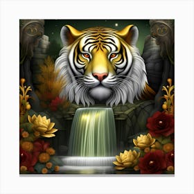 Tiger With Waterfall Canvas Print
