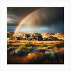 A Rainbow Appears Over An Abandoned Rural Town Using The Classic Style Canvas Print