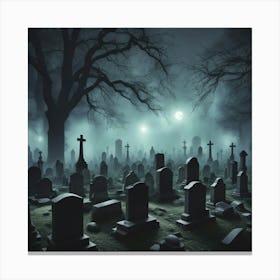 Graveyard At Night 7 Canvas Print