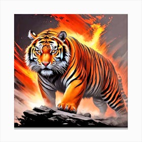 Tiger On Fire Canvas Print